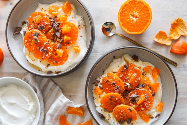 Whipped Ricotta Cream with Mandarin and Mandarin Caramel