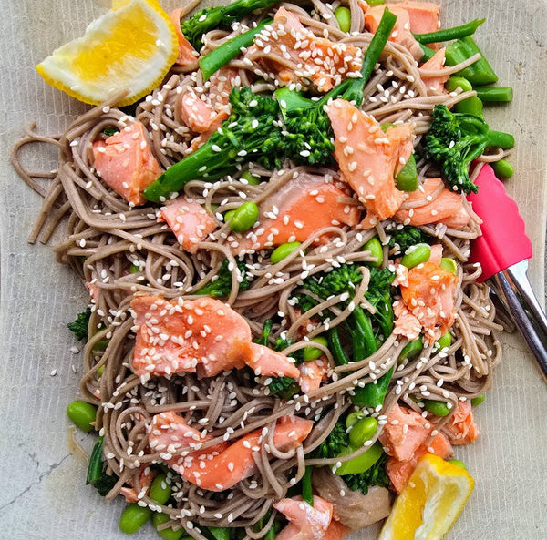 Yuzu Miso Glazed Salmon with Soba Noodle Salad