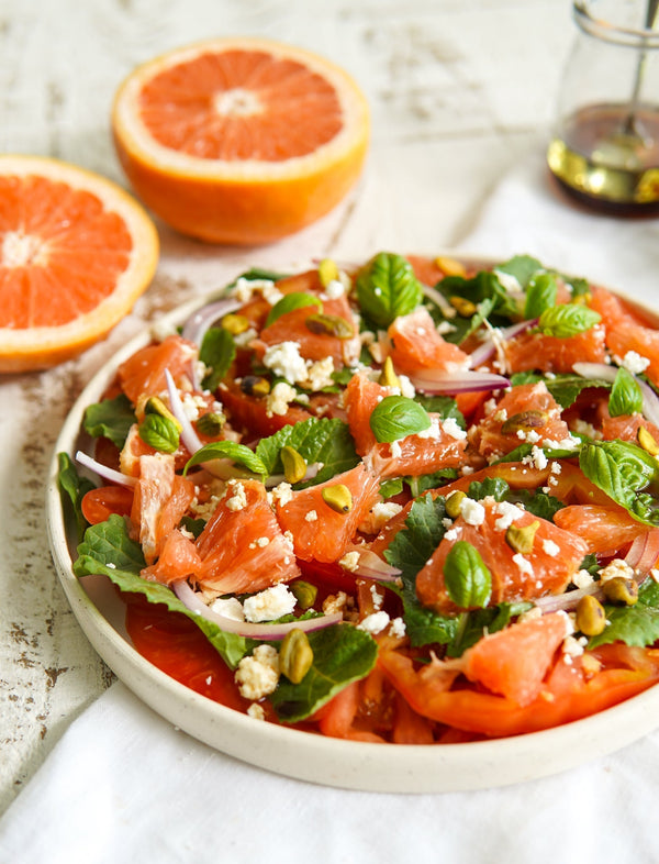 Grapefruit, Tomato & Feta Salad with Balsamic Drizzle