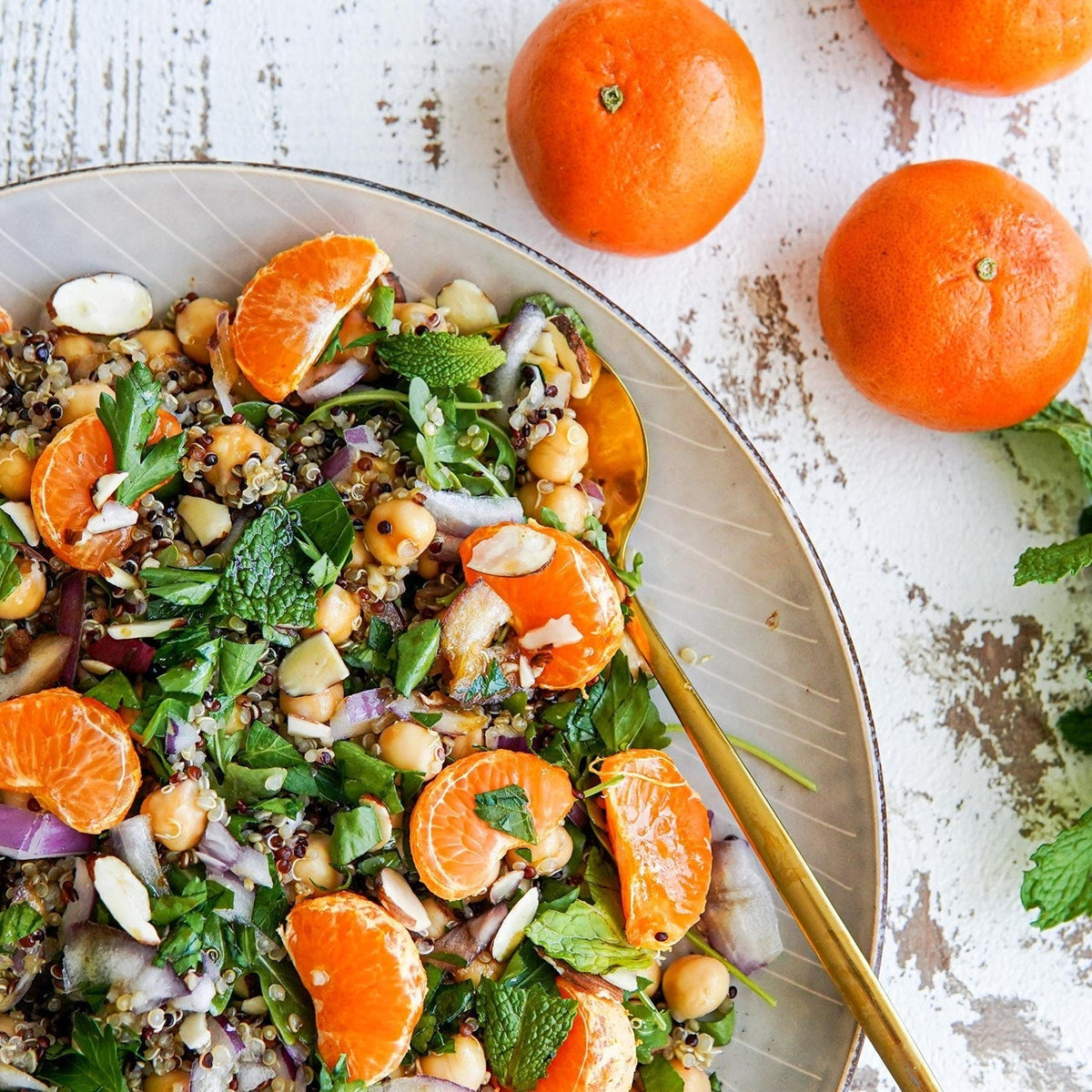 Mandarin and Mint Quinoa Salad with chickpeas, rocket or mixed greens ...
